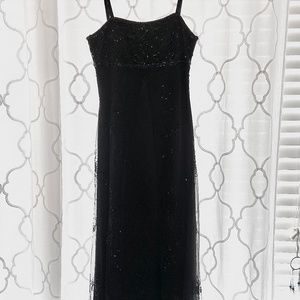 Black floor length gown with floral beading